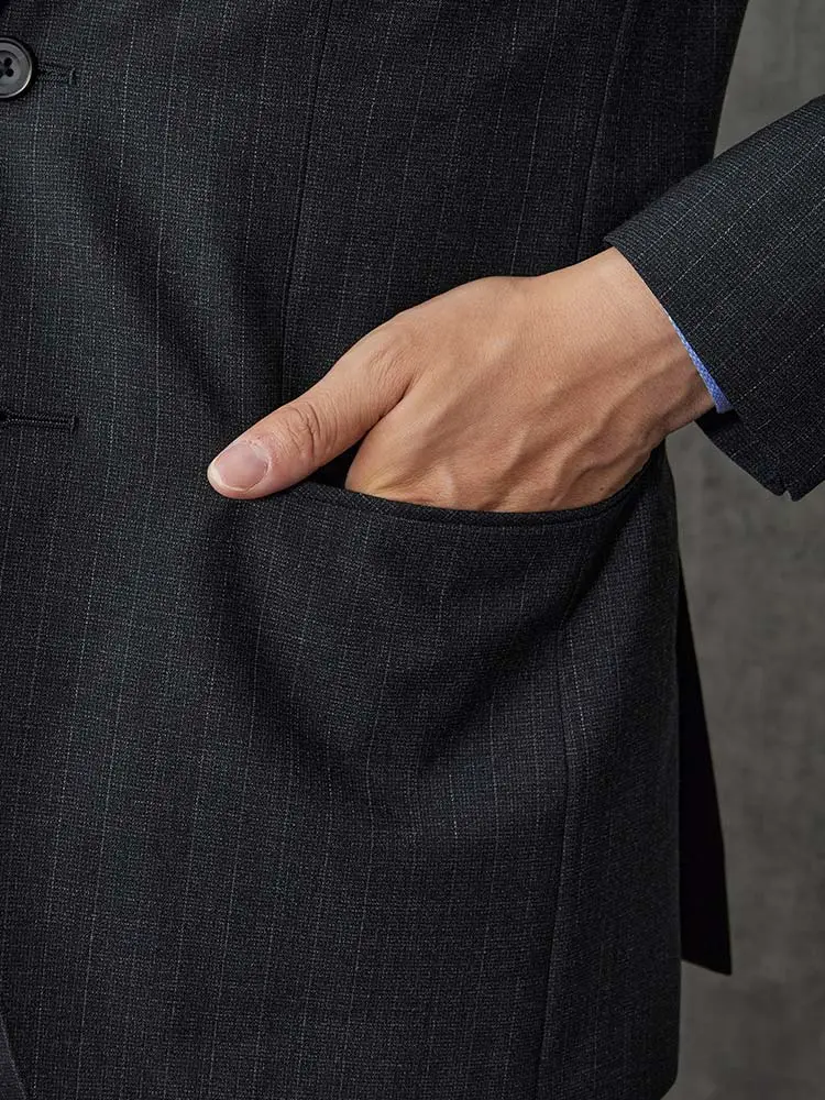 Super100'S】ウール100％ スリーピーススーツ ストライプ グレー