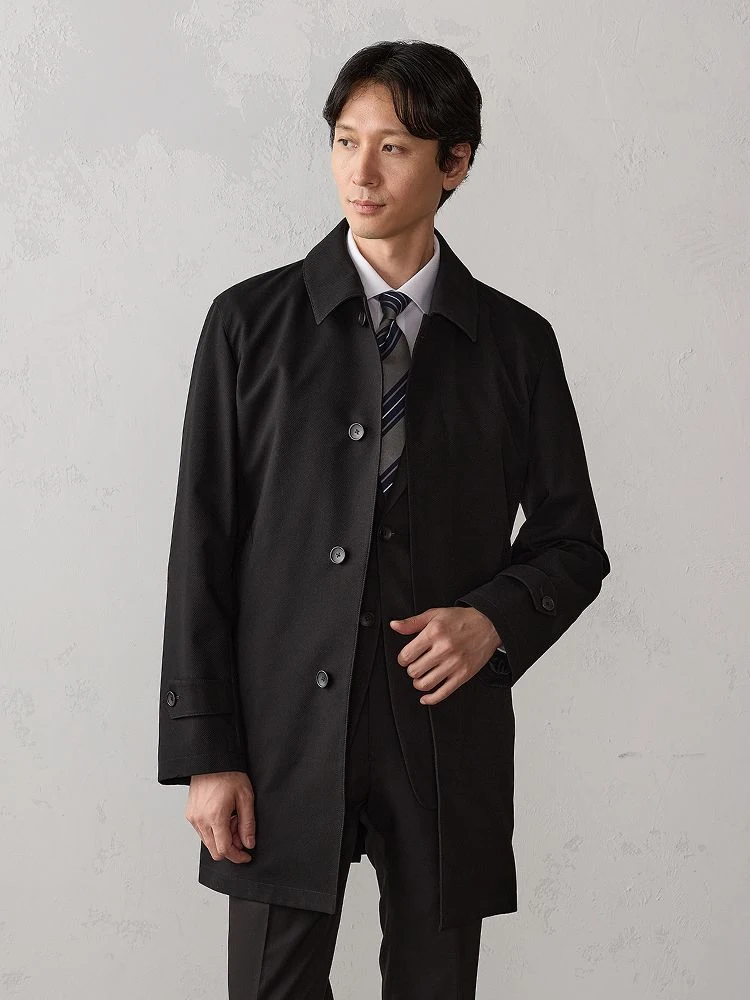 ブラック ライナー付き 比翼ステンカラーコート ブラック/グレー