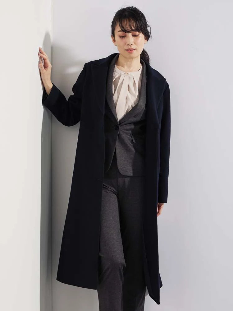 ブラウン 【尾州産ウール】ロングチェスターコート グレー/ベージュ