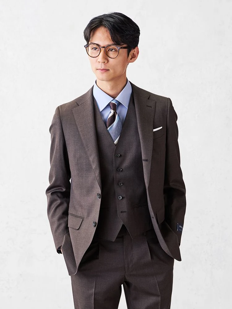 D．ブラウン 【REDA】TRANS CONTINENTS ウール100％ スリーピース