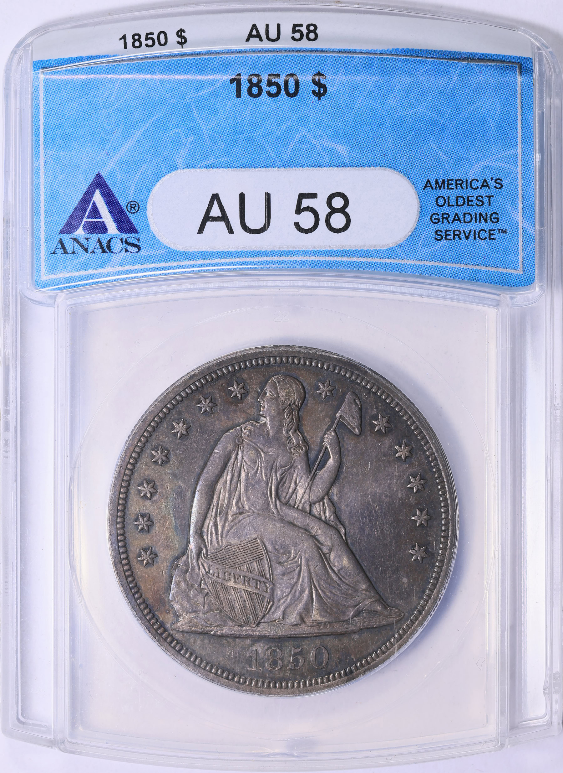 1850 Seated Liberty Silver Dollar ANACS AU-58 (Toned) (Item