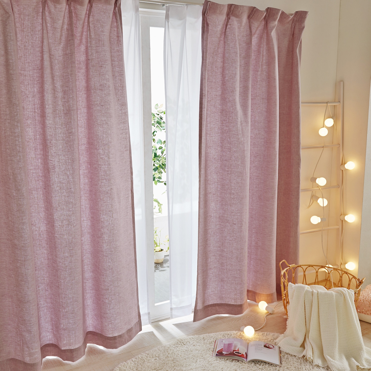 99サイズ】 鮮やかな色彩のリネン100％のカーテン ＜2枚組／1枚