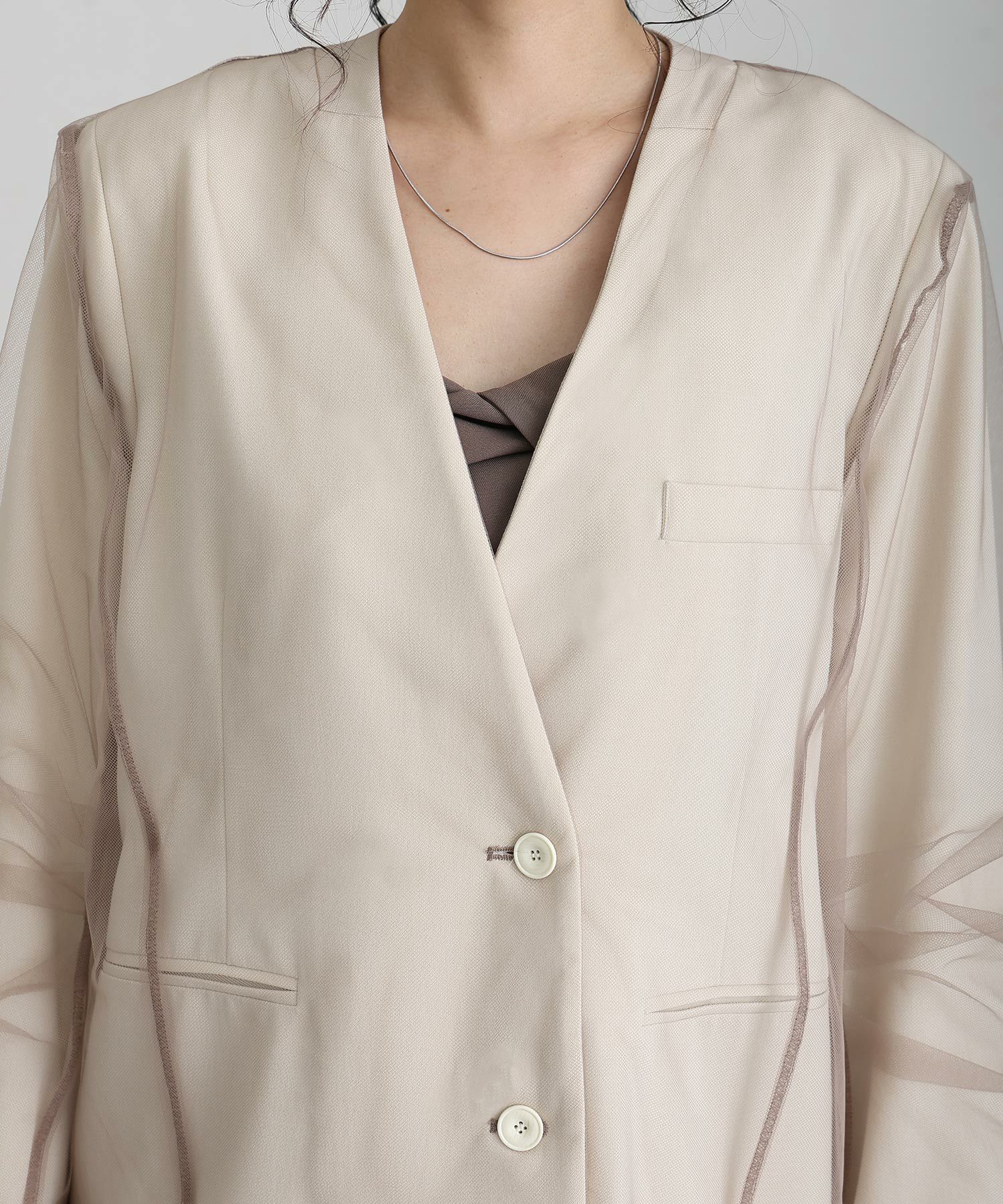 ボクシーレイヤードチュールジャケット | PourVous（プールヴー