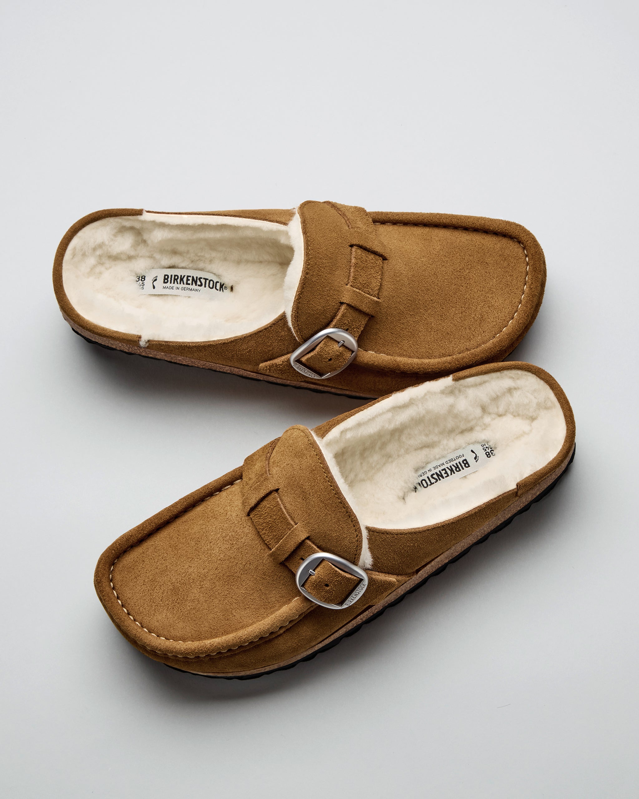 Women's Birkenstock Buckley Shearling Clog in Tea Suede Leather