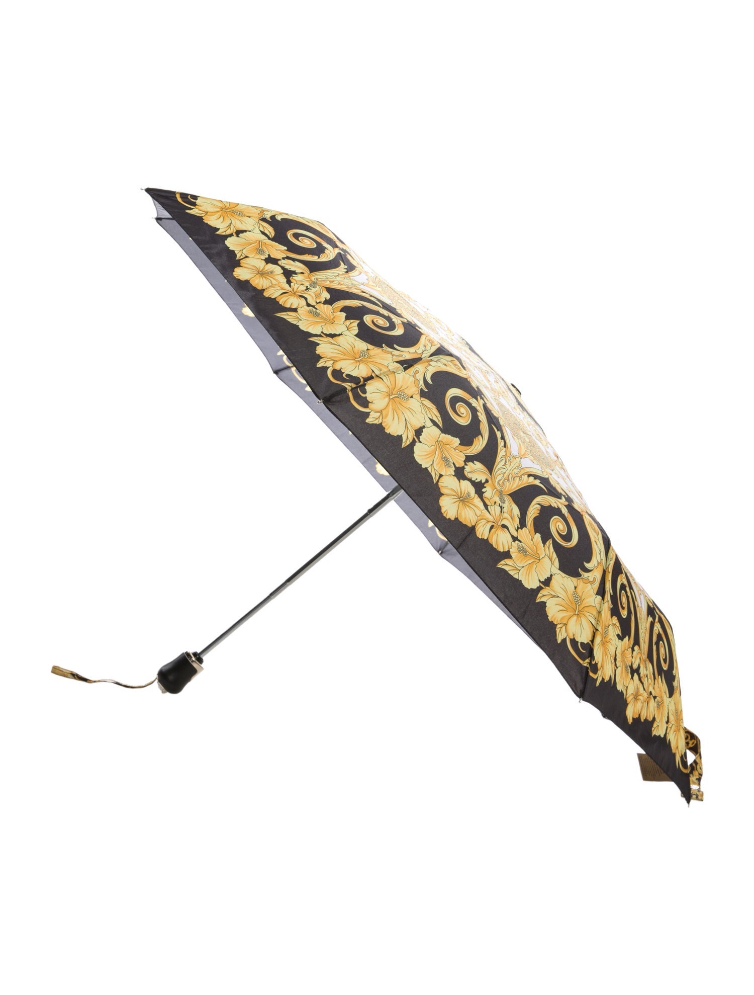 Gianni Versace Satin Tropical Print Umbrella - Black Umbrellas