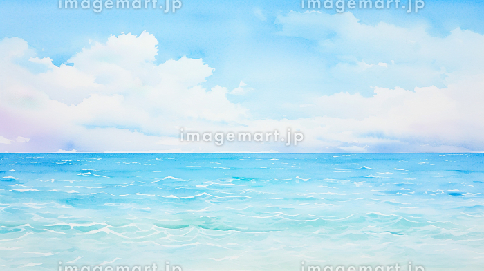 青空と水平線の水彩風景「AI生成画像」のイラスト素材 [228469309