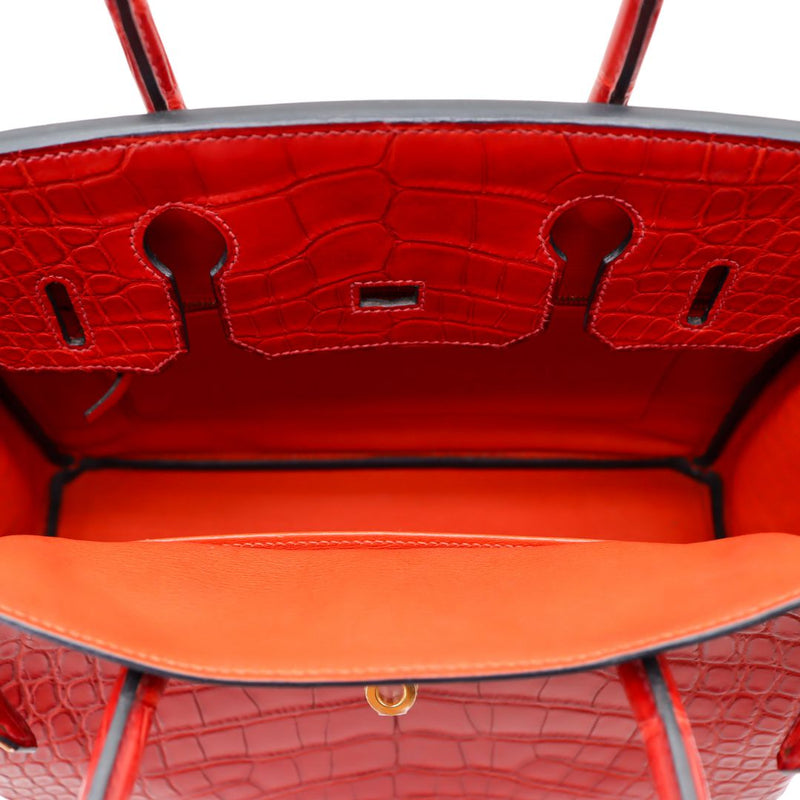 Hermès 30cm Birkin Verso Rouge H/Orange Poppy Matte Alligator Gold