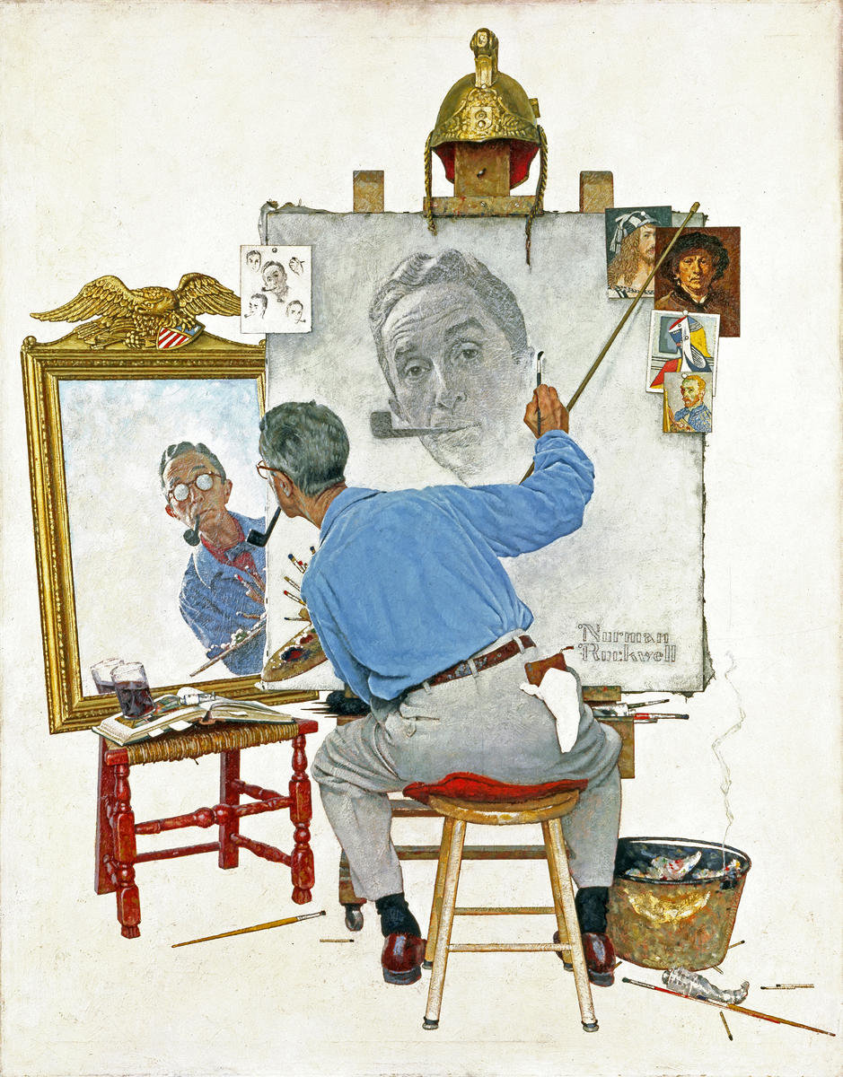 Triple Self Portrait, 1960 by Norman Rockwell - Paper Print