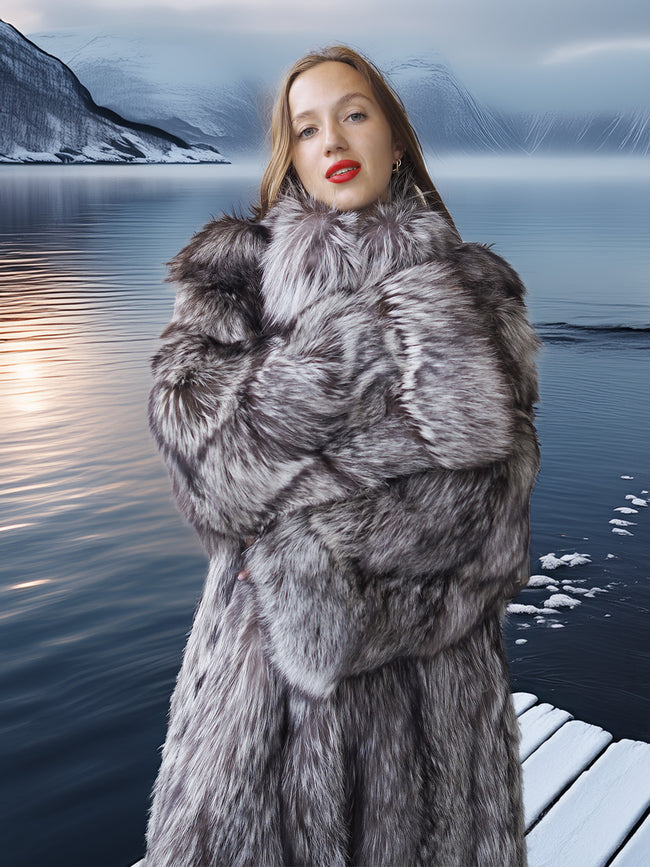 The Silver Reign - Full Length Silver Fox M– Purple Shoshana Furs
