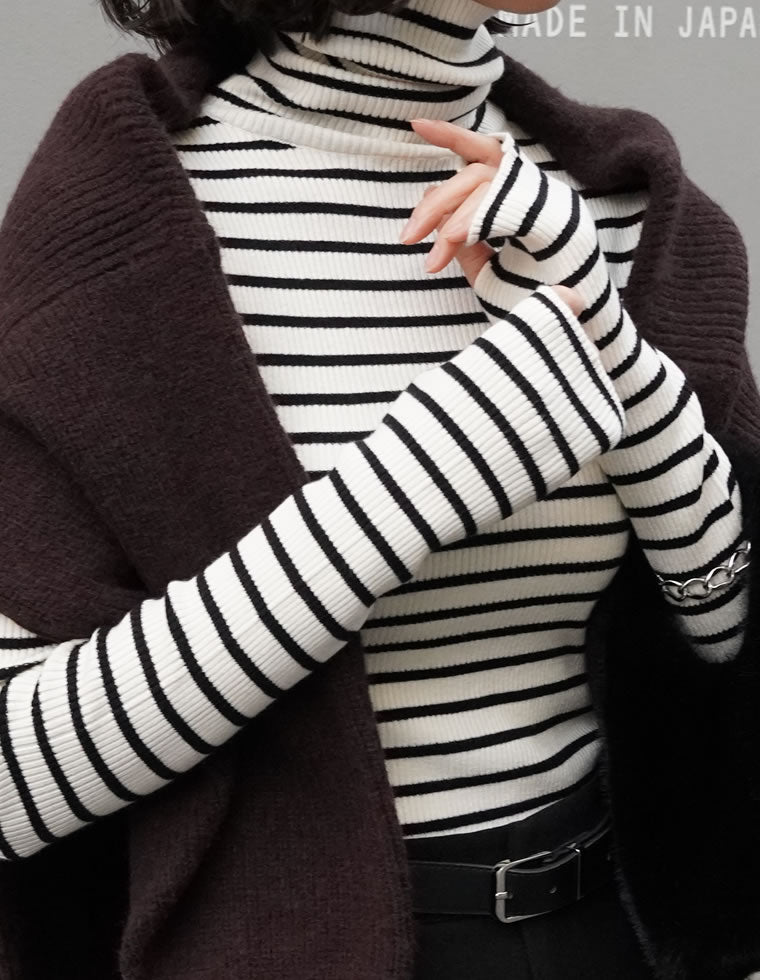 指穴リブニットタートルネックトップス - トップス通販 | 人気