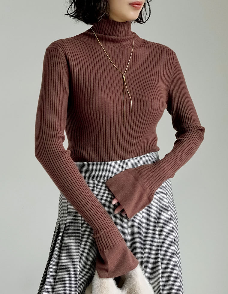 フレアスリーブハイネックリブニットトップス - トップス通販 | 人気