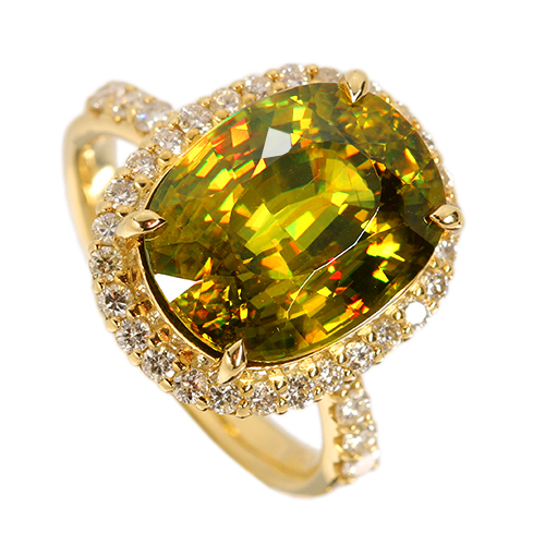 スフェーン 7.4ct ダイヤモンド 0.5ct イエローゴールド リング(指輪