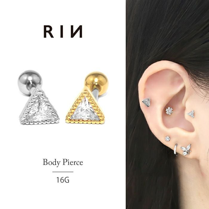 16G 軟骨ピアス ジュエル トライアングル 三角 キュービックジルコニア