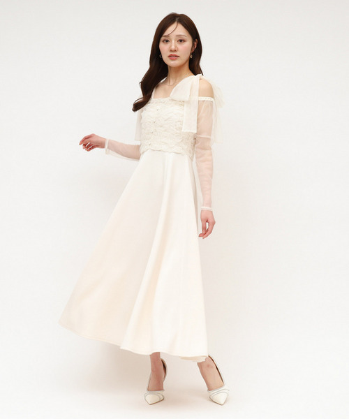 オフショルリボンチュールドッキングフレアワンピース｜ROYAL PARTY