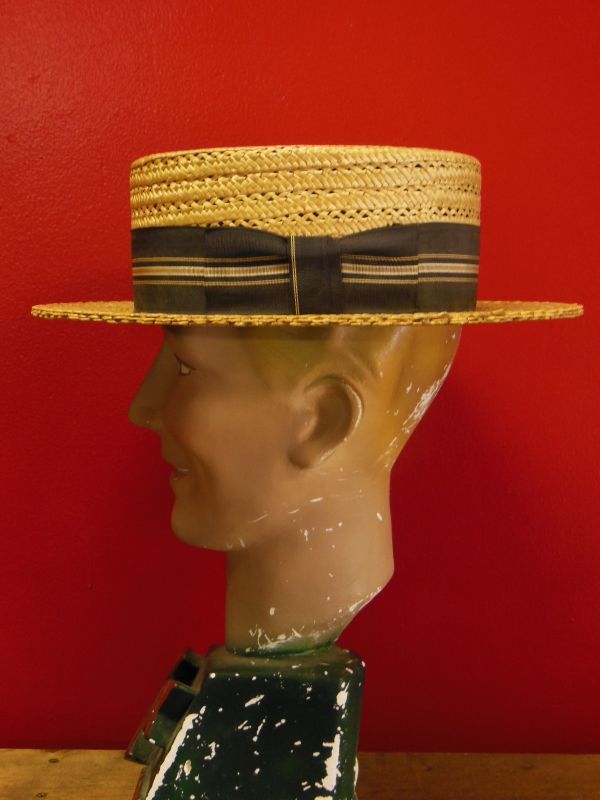 1940'S FASHION TAILORED STRAW BOATER HAT/7-1/4 (58cm)ビンテージ