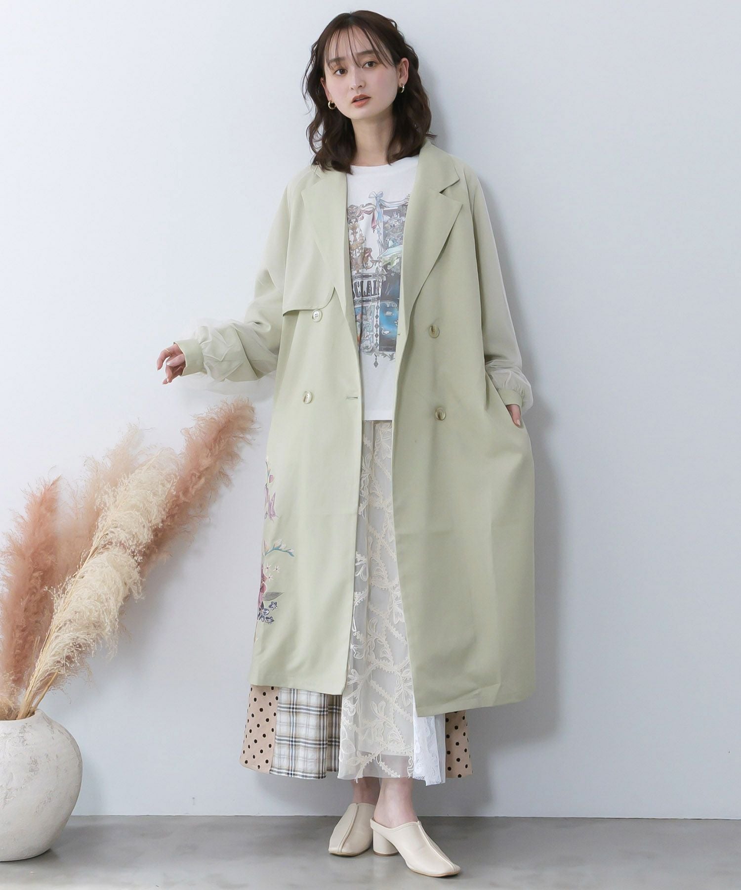 561212：チュール重ね花刺繍ロングコートの通販-ScoLar