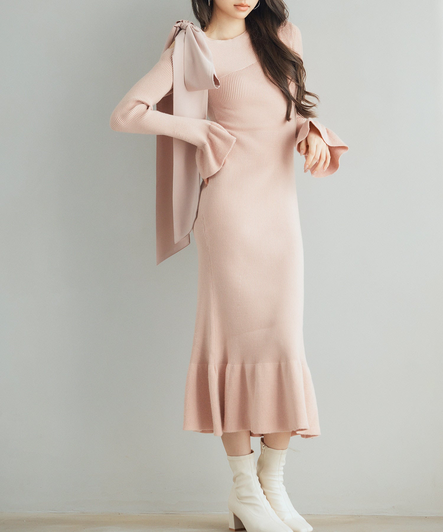 布帛とニットドッキングしたリボンワンピースsdp8050 ピンク – [公式