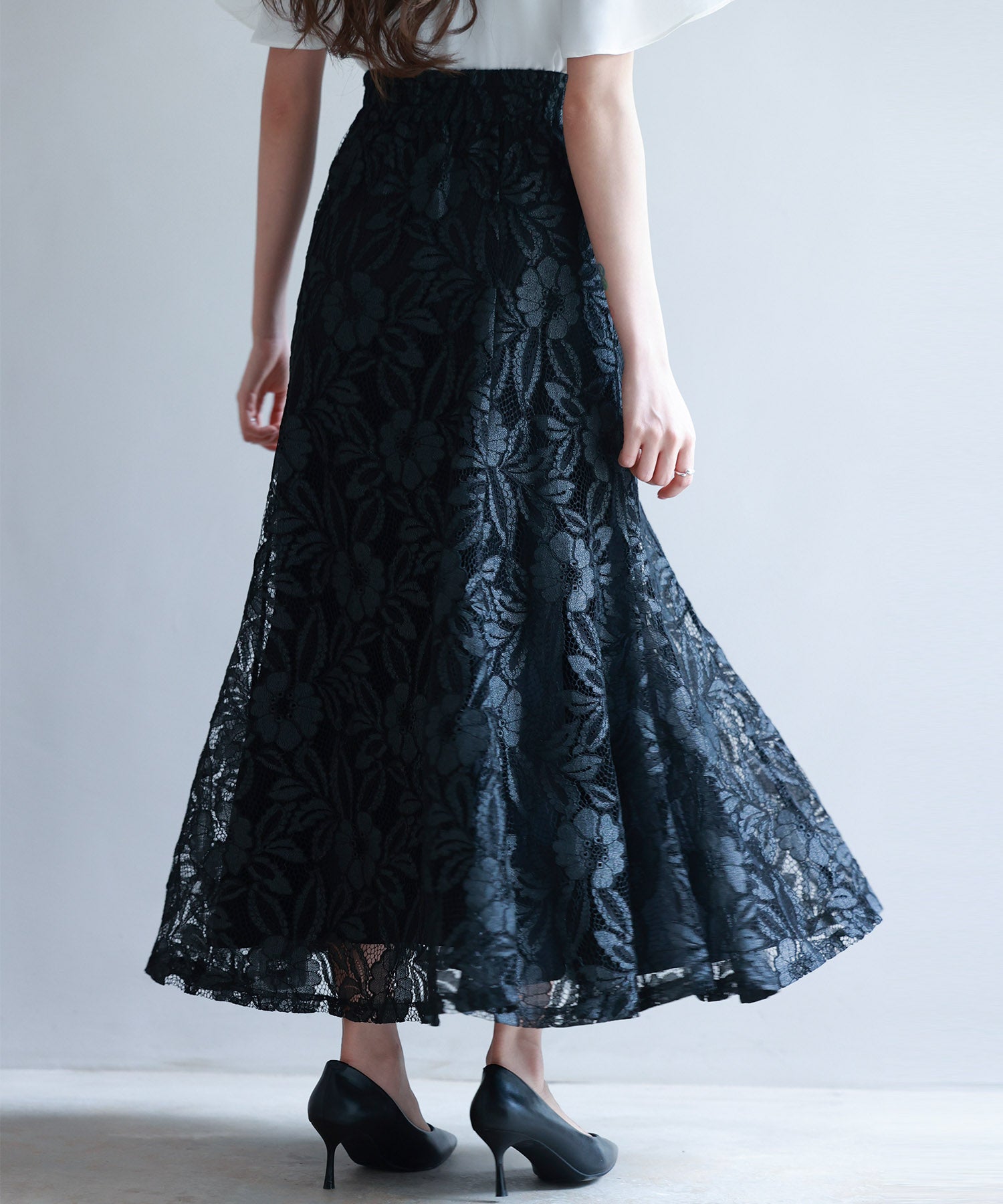 ロング丈ハイウエスト総レーススカートsdp0262 ブラック – [公式