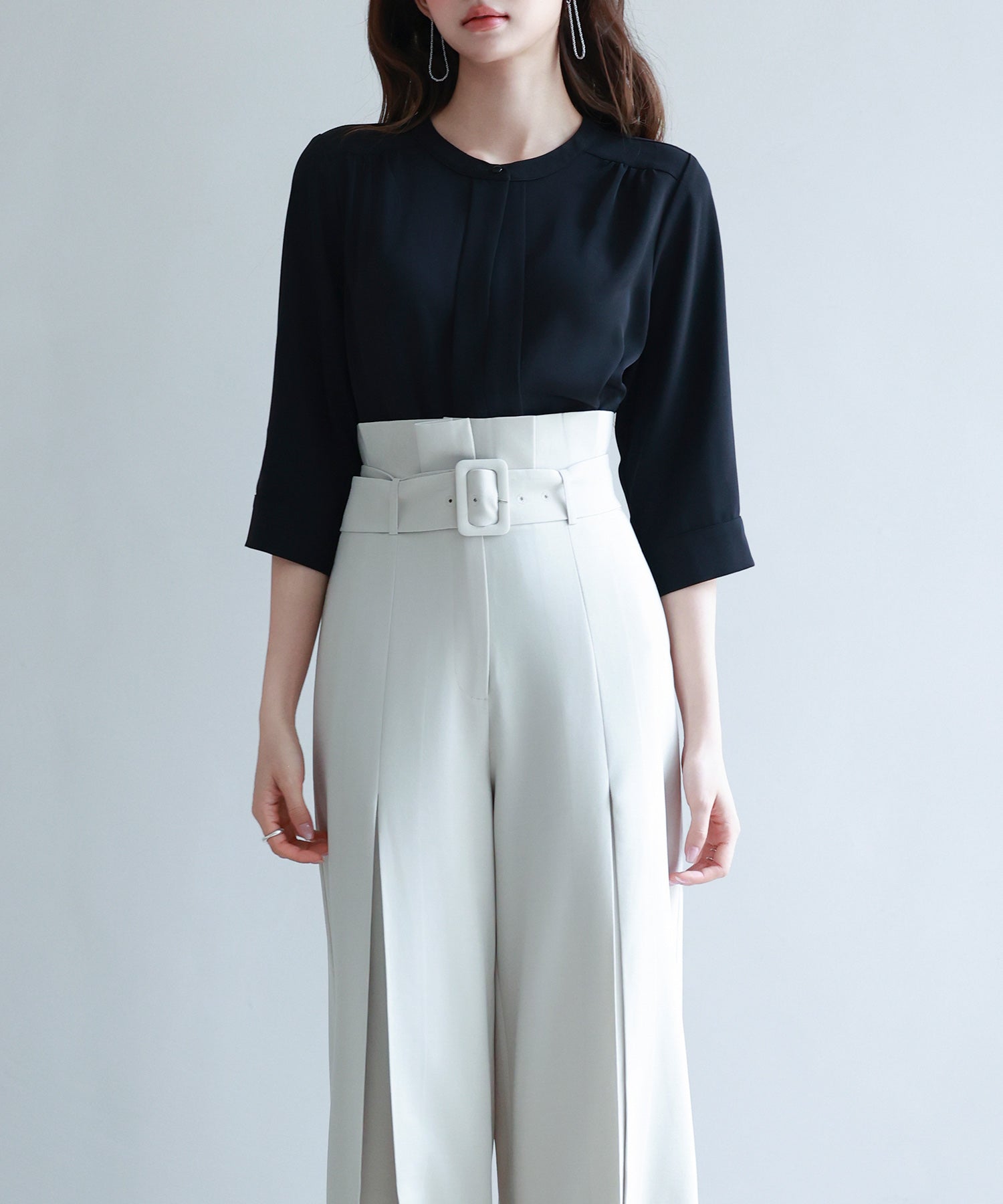 ベルト付きハイウエストワイドパンツsdp0263 アイボリー – [公式