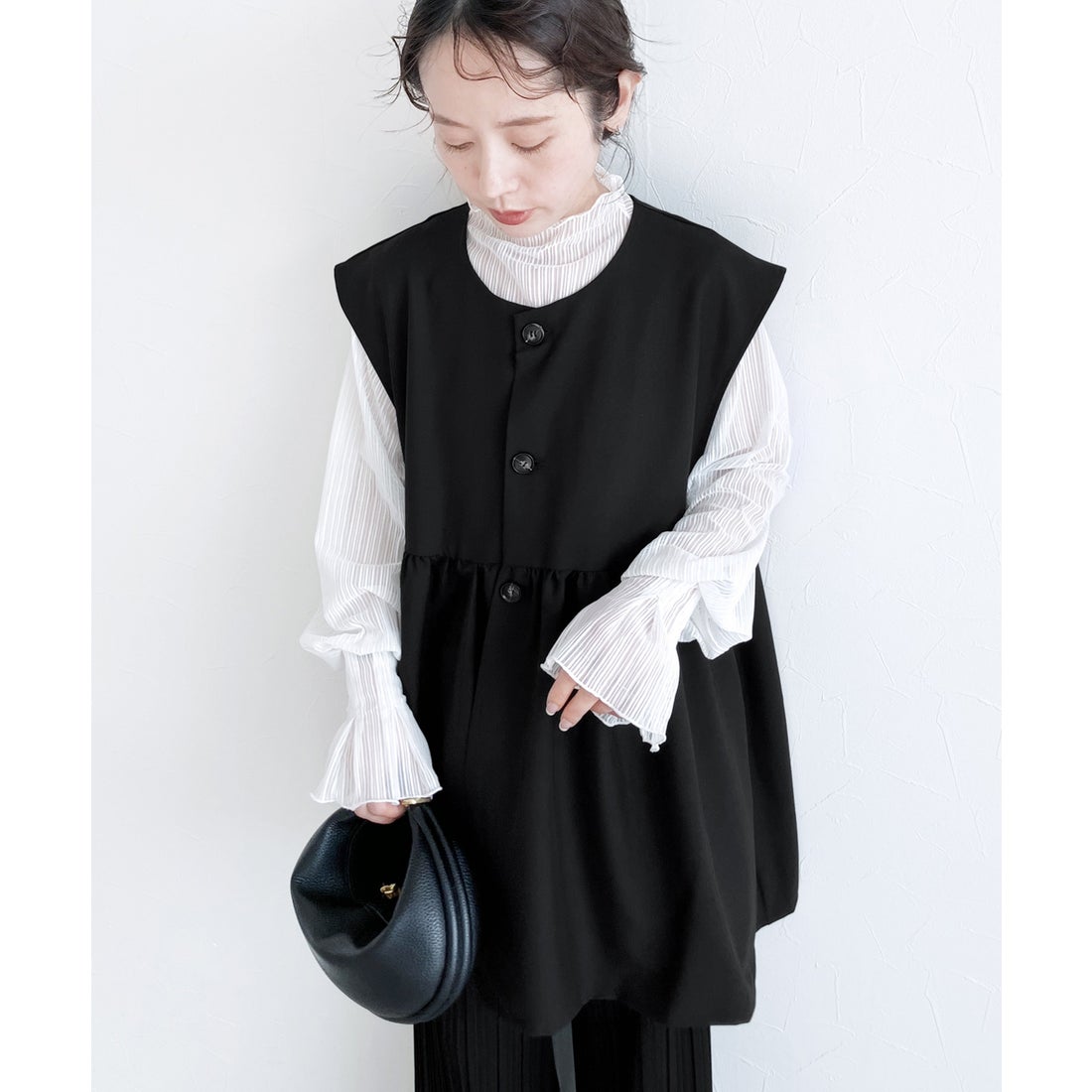 reca 【セットアップ可能】ペプラム切替ギャザーベスト（サンド