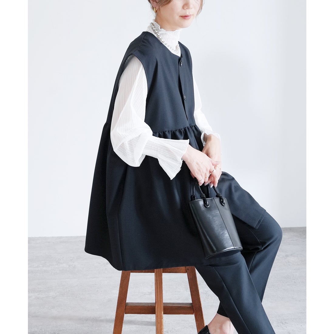 reca 【セットアップ可能】ペプラム切替ギャザーベスト（サンド