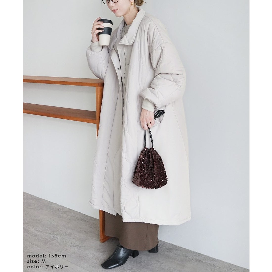 レカ reca キルト切替スタンドネックロングコート（y8128