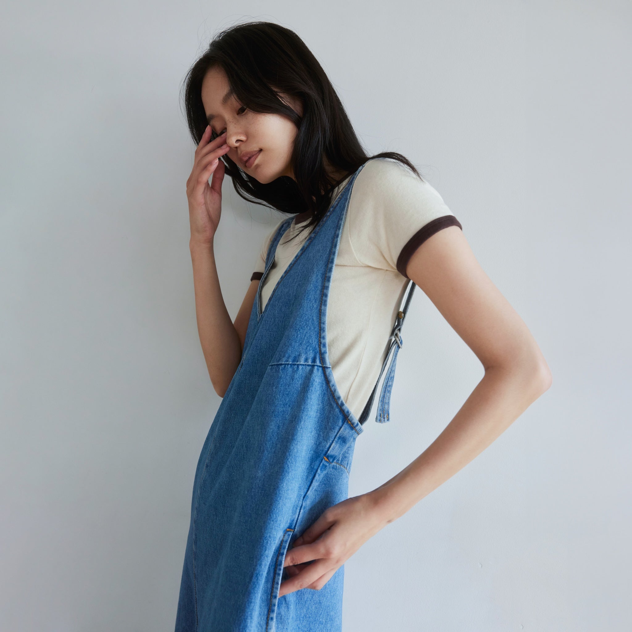 VフロントDenimサロペット