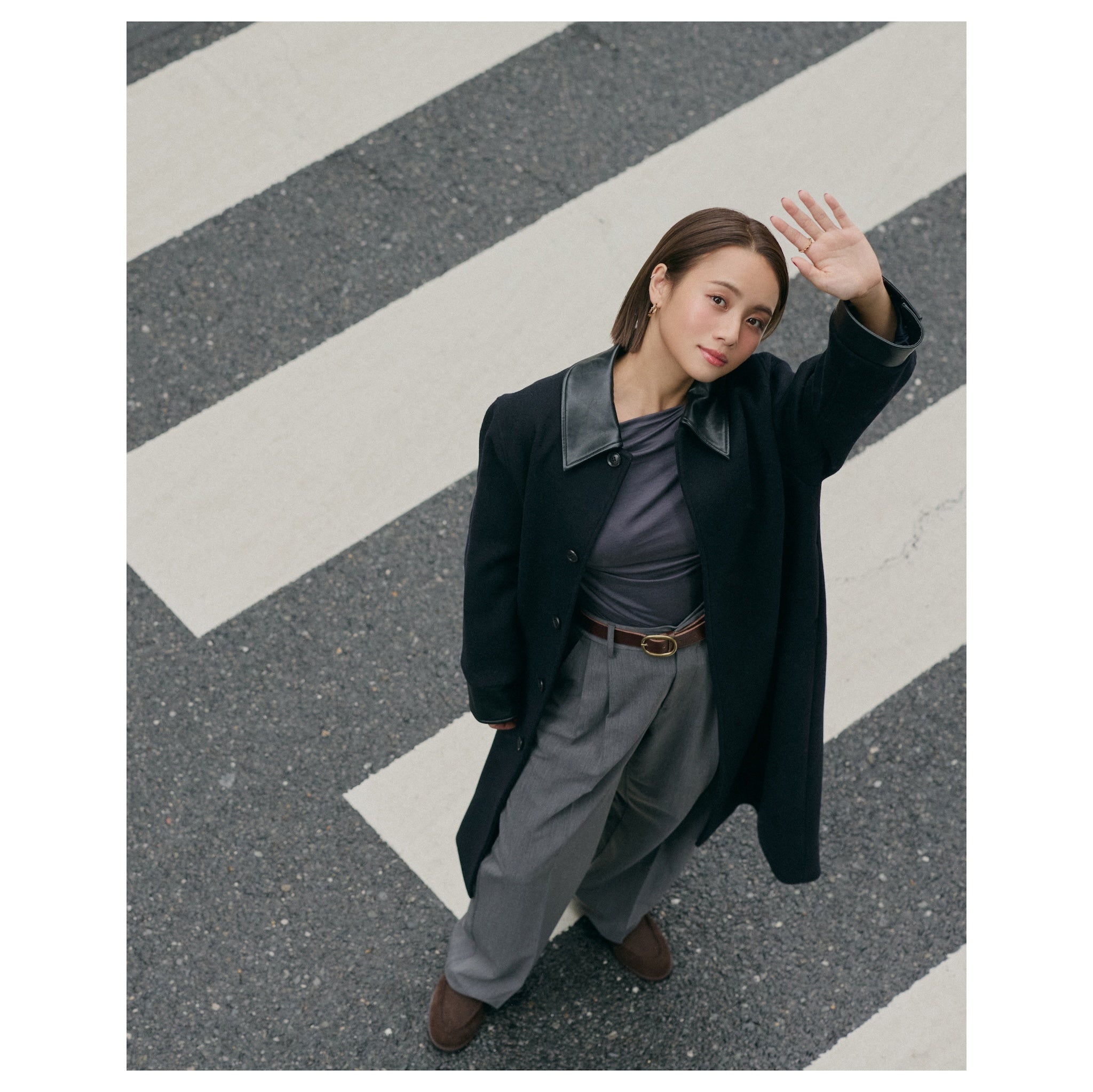 collab レザーcollarウールコート