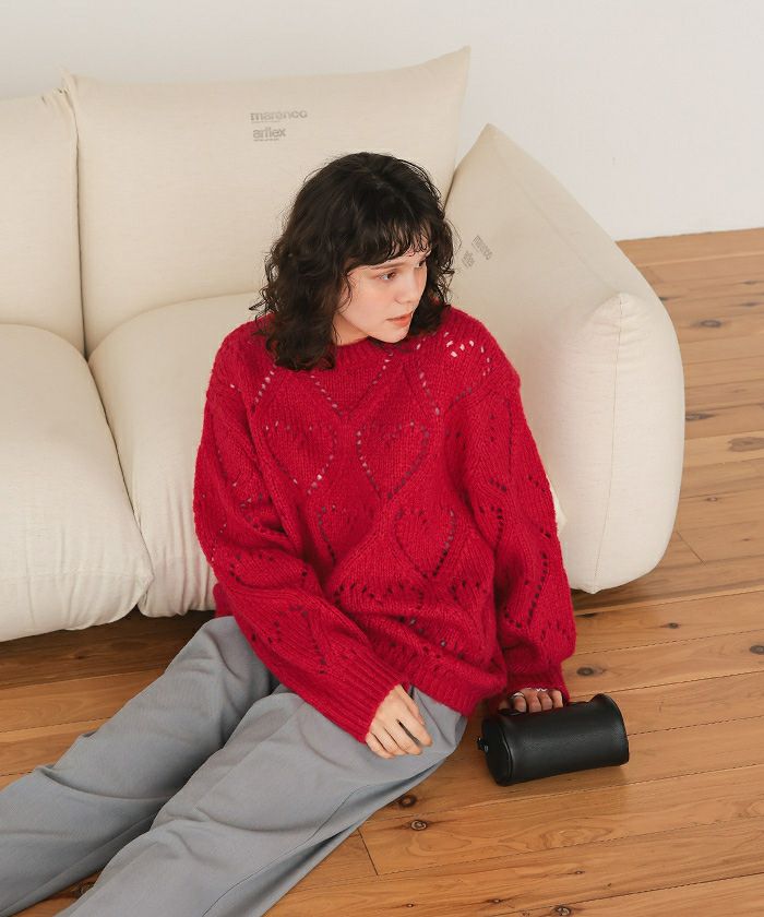 ハート透かし柄モヘアタッチニット | titivate