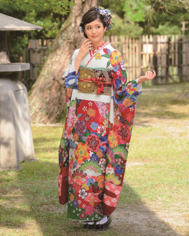 沖縄・琉球紅型古典振袖／白 振袖ネットレンタル&宅配はおりえん