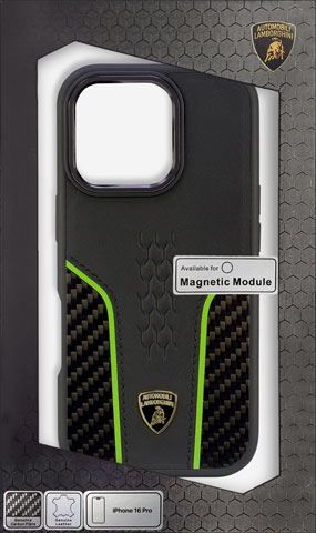 ランボルギーニ iPhone16 Pro用 本革＆カーボン 背面ケース | 株式会社