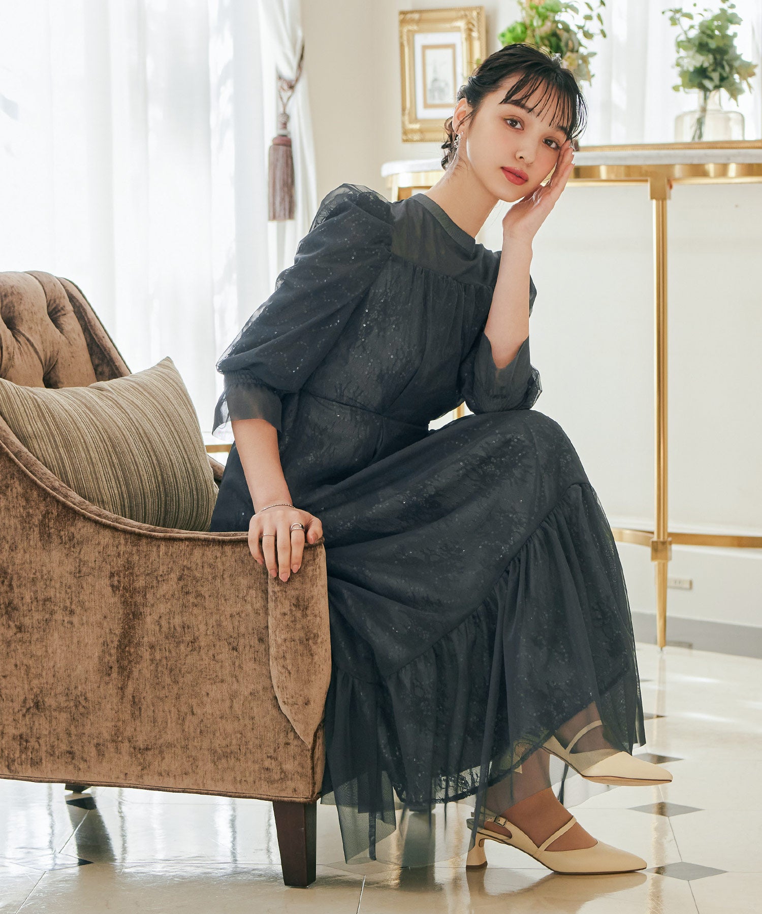 スパンコール刺繍レースパーティードレス｜パーティードレス・結婚式