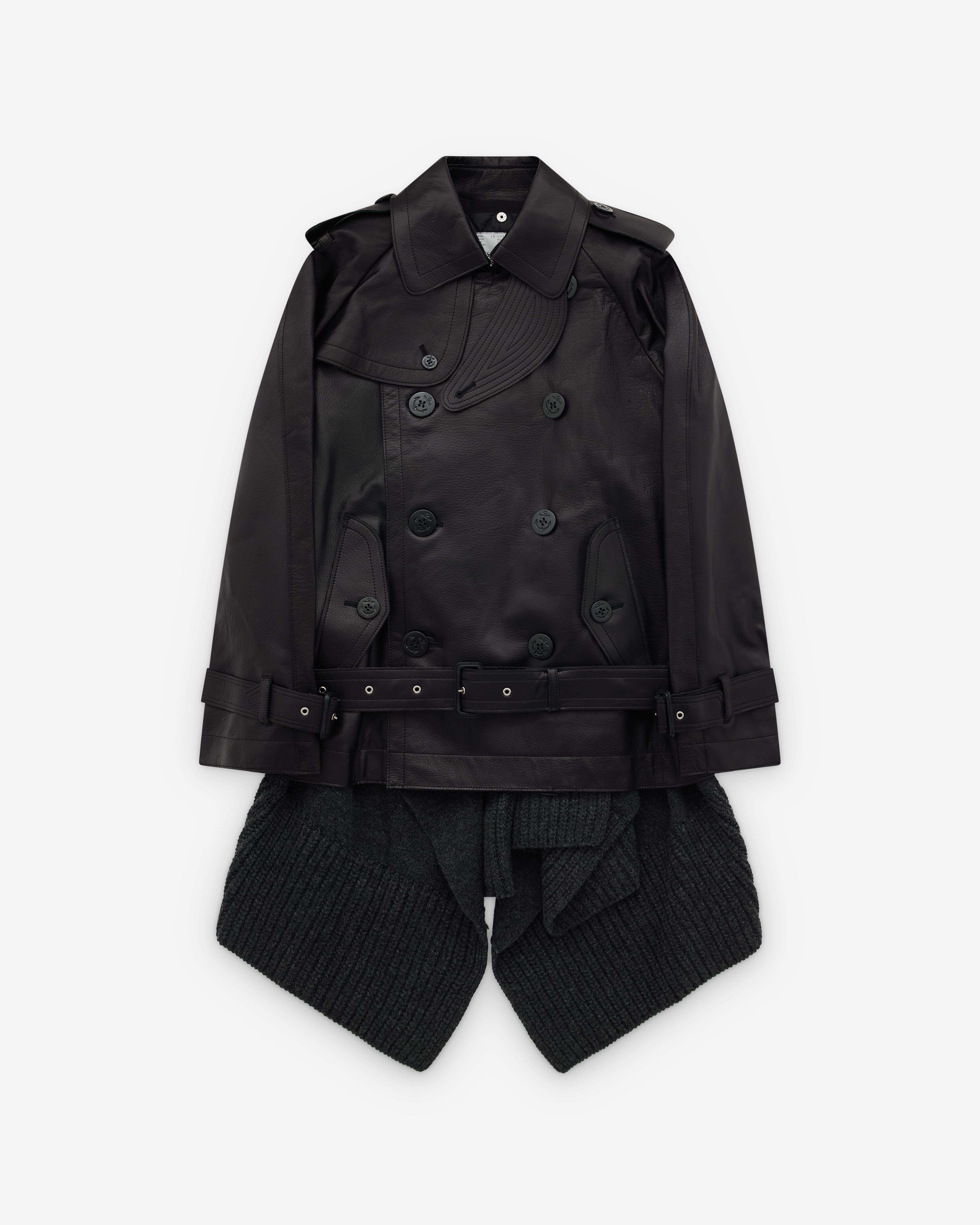 sacai: Women's Wool Panel Leather Jacket (Black/Charcoal) | DSML E