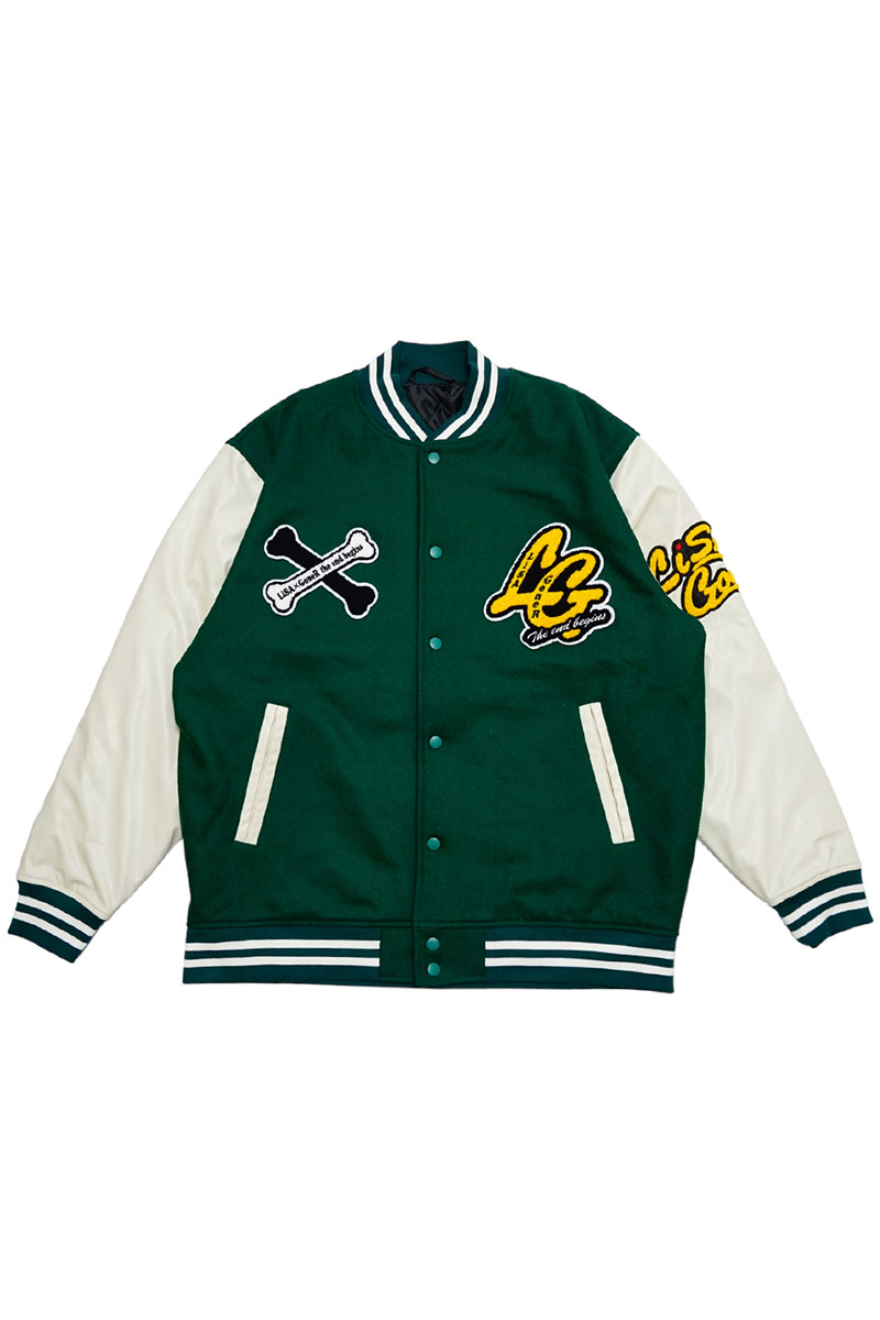 LiSA x GoneR Stadium Jumper Green/Ivory / ロックファッション