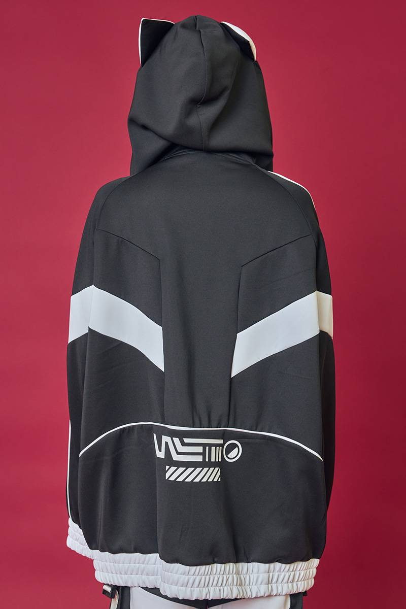 PSYCHO NATION (サイコネーション) 猫耳切替フードジャージ - Black