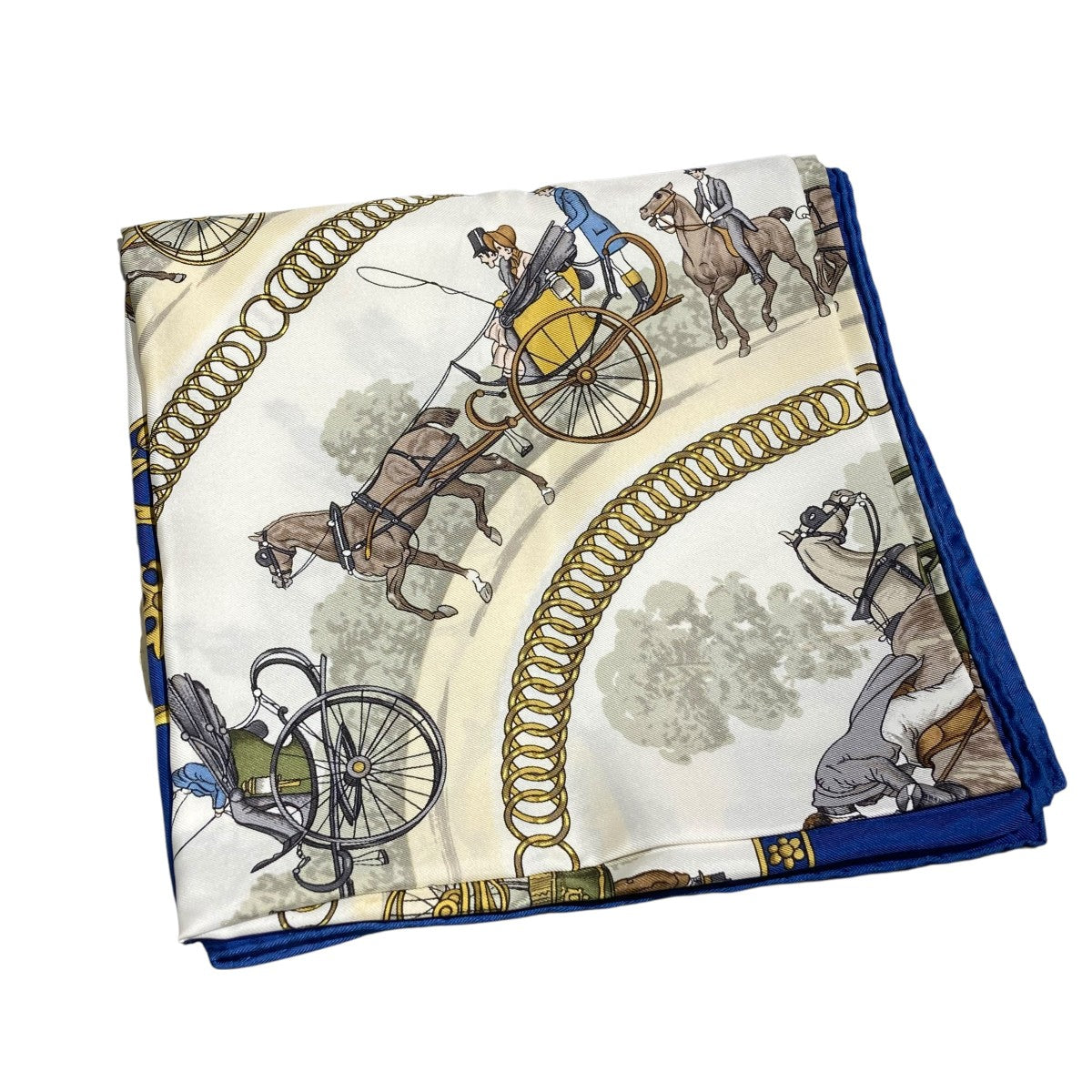 HERMES(エルメス) カレ90 ロンシャンへの散歩シルクスカーフ ブルー