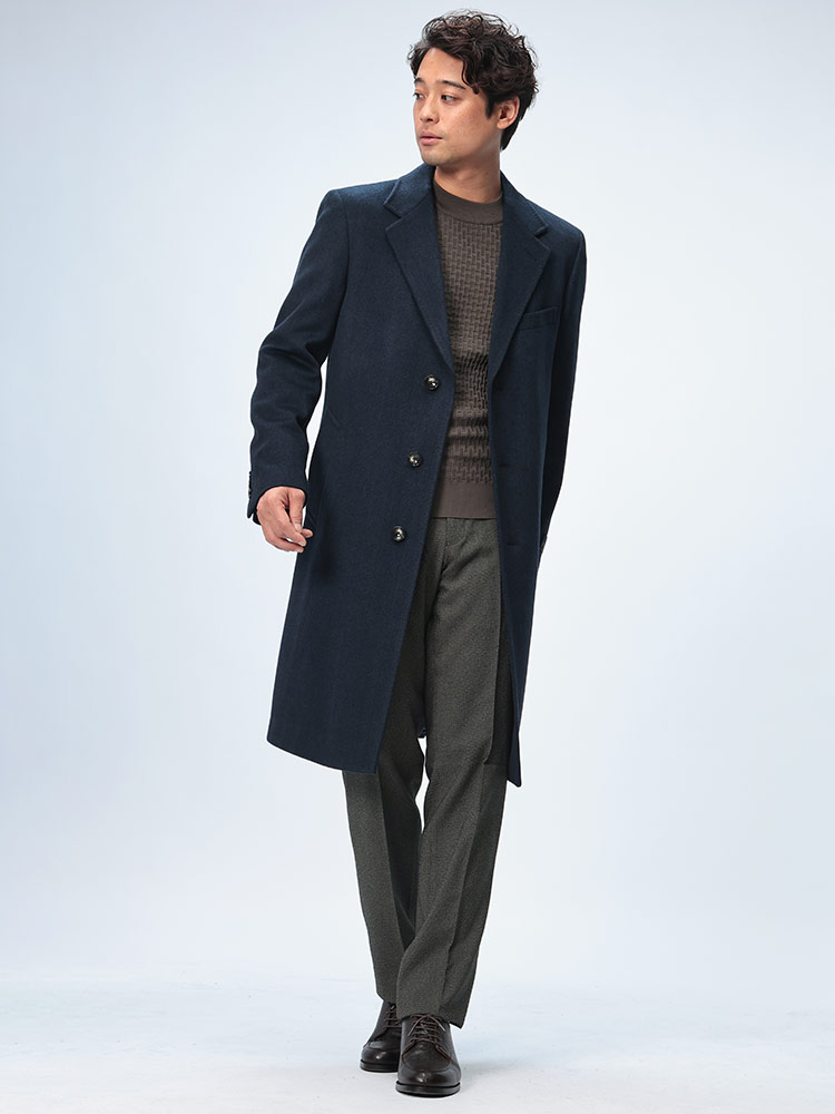 チェスターコート メンズ ビジネス 紳士 カシミヤ100％ シングル M L