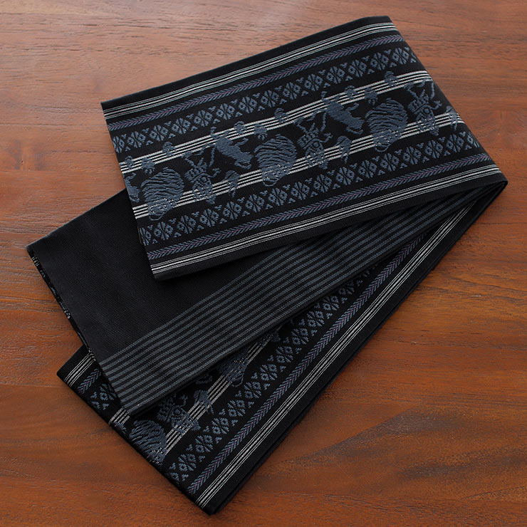 撫松庵 半幅帯 細帯 妖怪献上 (105-302-007 88黒色) 日本製 ブラック