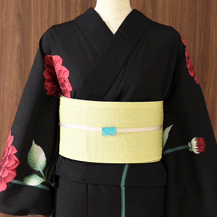 洗える 浴衣 ] ダリア（黒×赤 105-337-151-88）ゆかた バチ衿 セオα