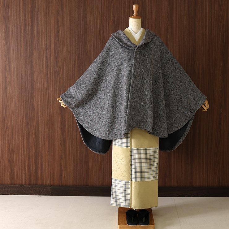 あったかケープ ヘリンボーン ケープ コート ブラウン ポンチョ マント