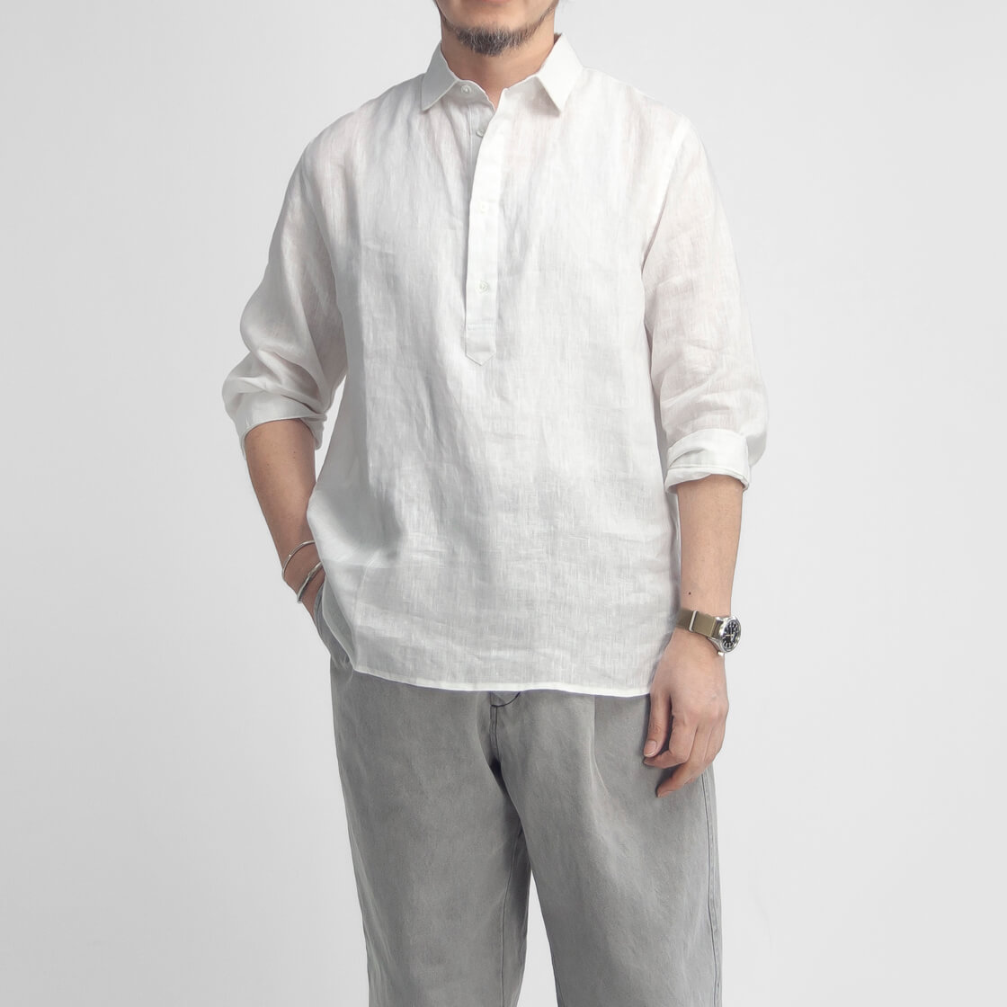 セール価格】LAOTOUR 麻100％ フレンチリネン プルオーバーシャツ