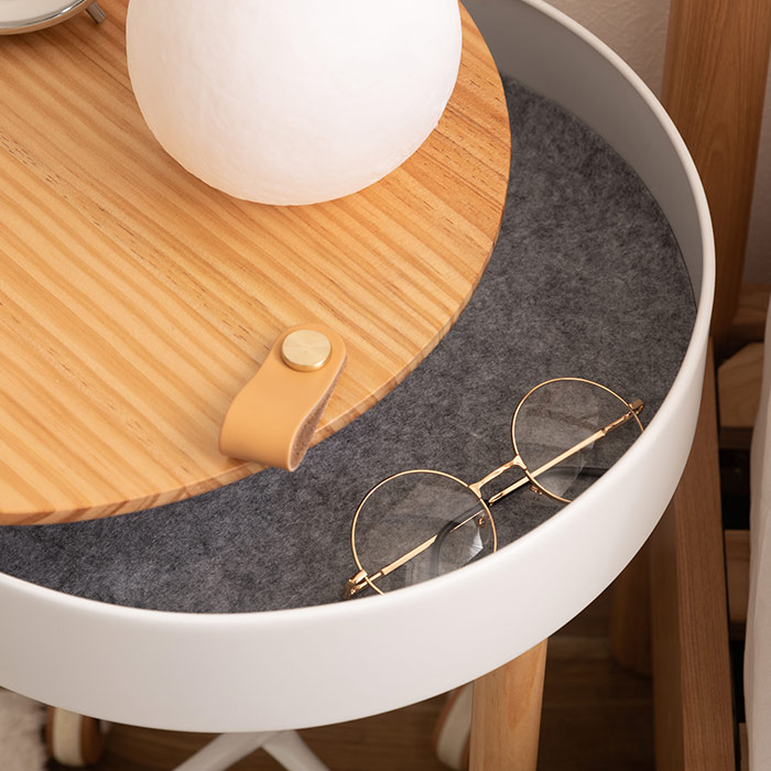 収納付きサイドテーブル 丸 キャスター付き 木製 丸型 円形 直径35cm