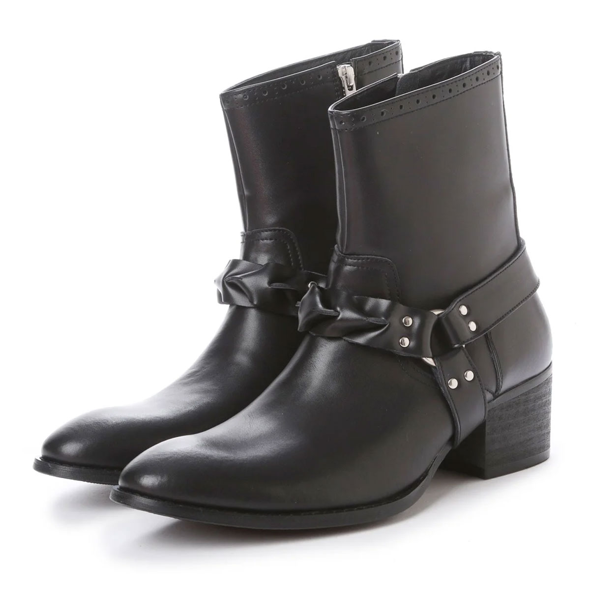 ブーツ メンズ ヒール 本革 黒 サイドジップ エンジニア ブラック