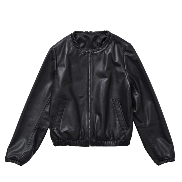 MGSABLE 本革 ジャケット レディース ラムレザー ノーカラー ブルゾン