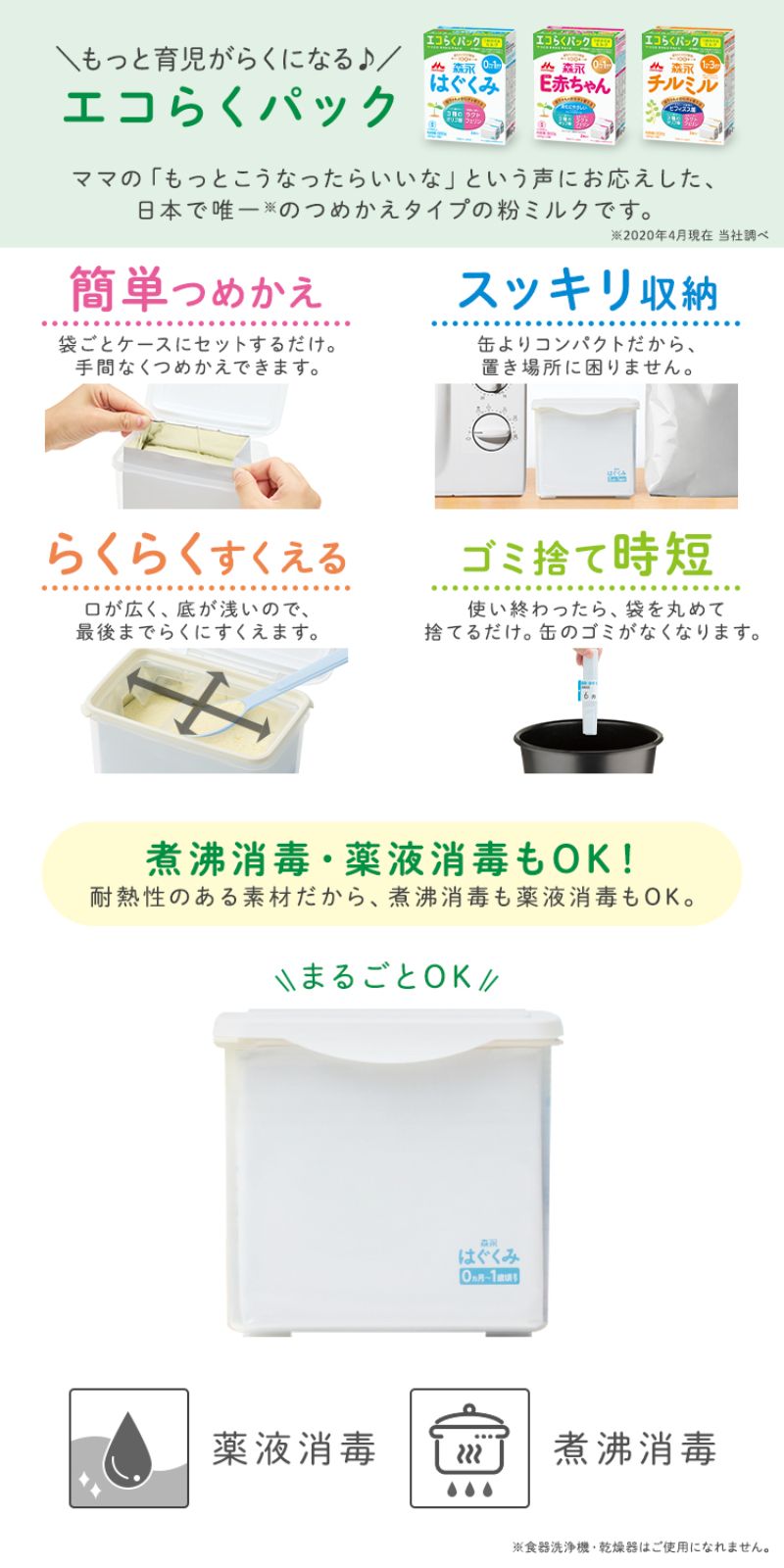 E赤ちゃん 【公式】 森永乳業 エコらくパック はじめてセット(800g