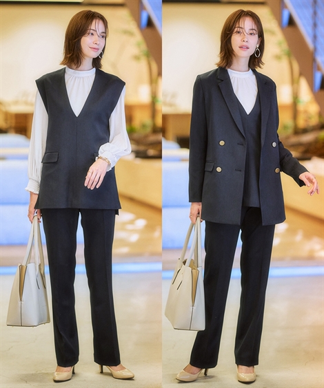 ニッセン（nissen） スーツ パンツ レディース ドビー素材3点セット