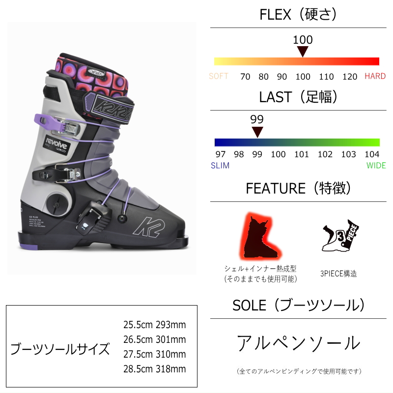 24-25 K2 REVOLVE PRO [26.5cm足幅99mm幅] ケーツー メンズ スキー