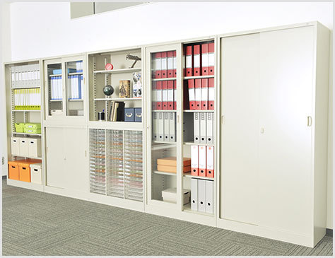 スチール書庫 引戸ガラス書庫 3段 鍵付き 抗菌加工 幅1760×奥行400×高