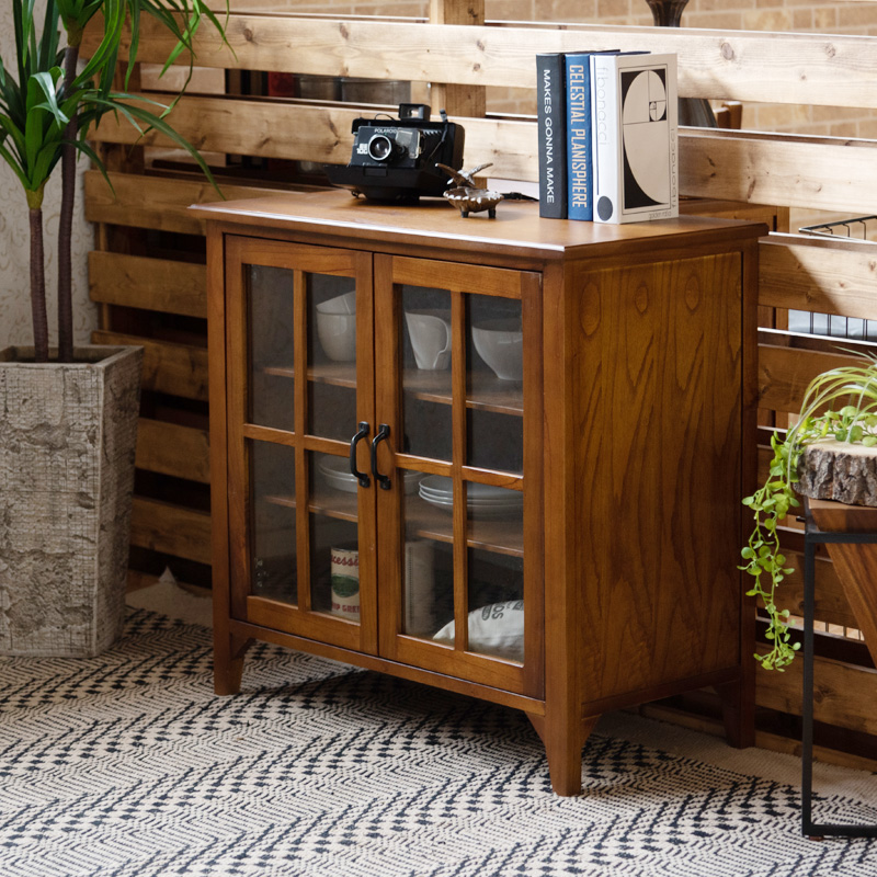 サイドボード ガラスキャビネット 幅80cm 木製 北欧 アンティーク 収納