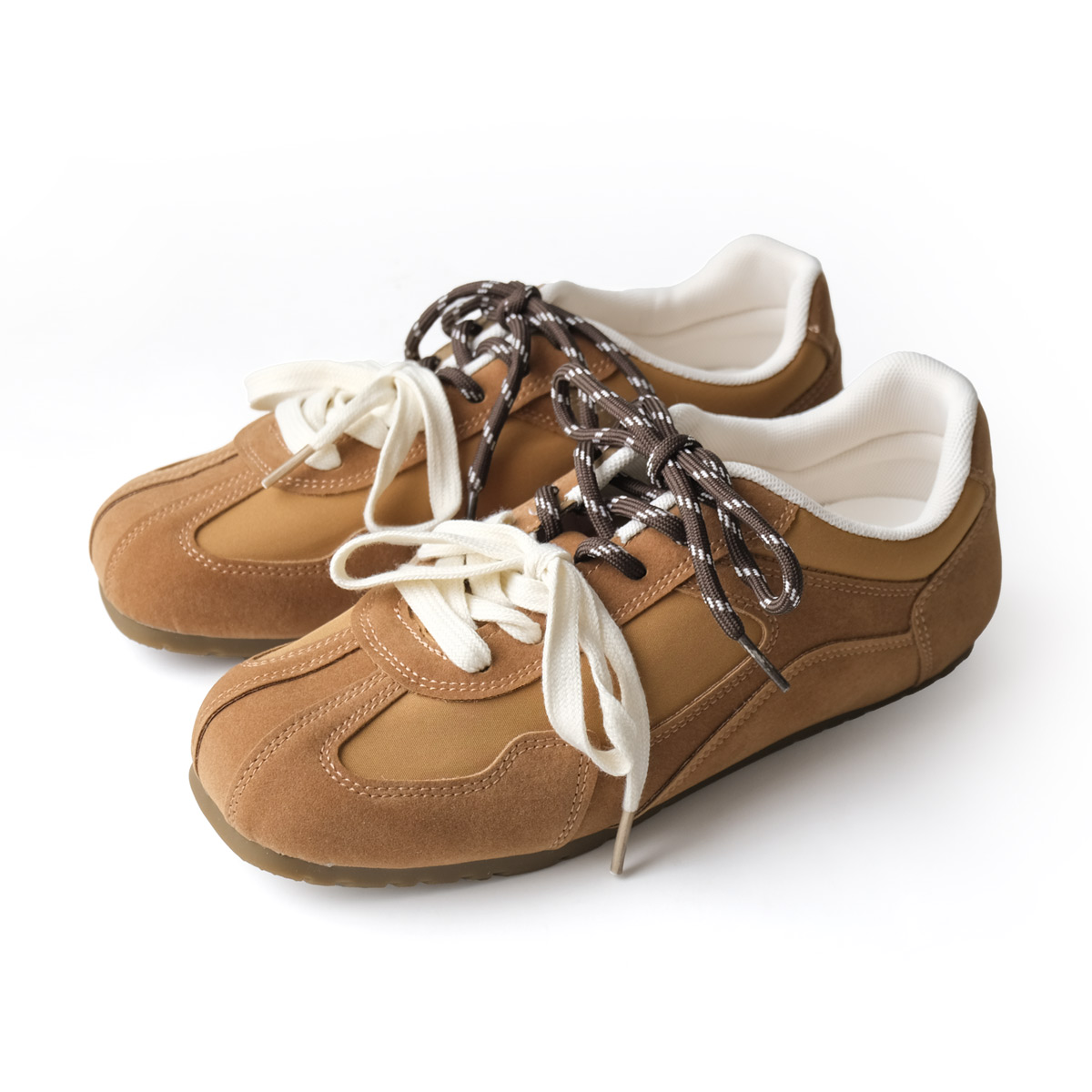 ローカットスニーカー 2種類靴紐 ブラウン レディース 歩きやすい 疲れ